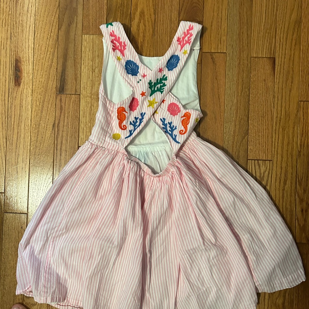 Boden Harper Cross Back Pink Embroidered Kids Dress - Picture 5 of 7